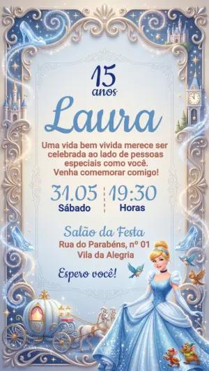 Convite de 15 anos tema Cinderela Princesa para editar