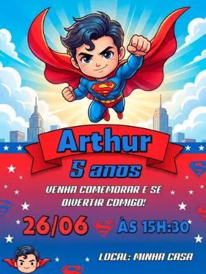 Convite de Aniversário Superman Infantil para Editar Online