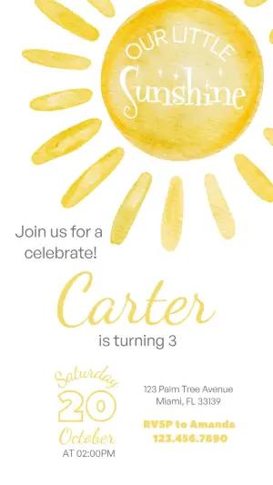 Our Little Sunshine Birthday Invitation - Editable Watercolor Template