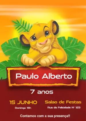 Convite de Aniversário Rei Leão Infantil para Editar