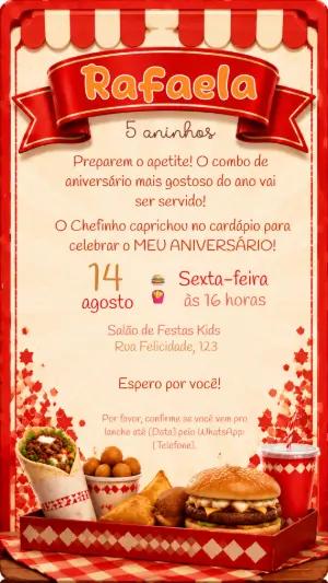 Convite de Aniversário Digital Combo de Lanche para Editar