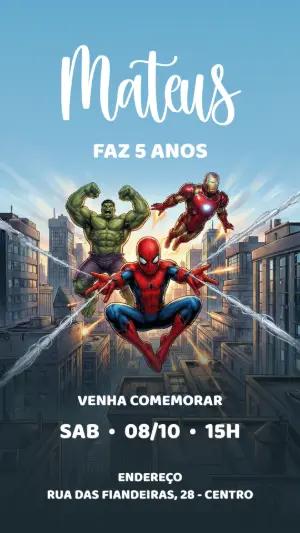 Convite de Aniversário Vingadores Heróis Modelo Editável