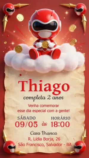 Convite de Aniversário Power Ranger Vermelho Fofo para Editar