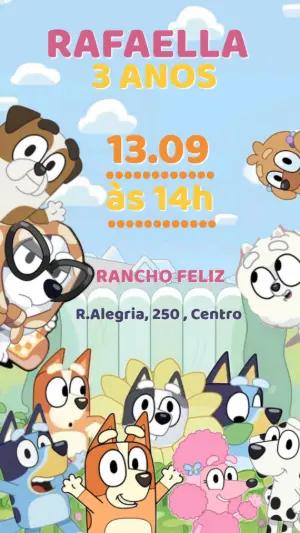 Convite de Aniversário Bluey e Bingo Editável