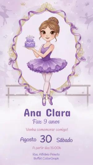 Convite de Aniversário Bailarina Lilás Modelo Editável