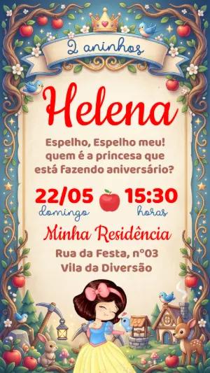 Convite de Aniversário Branca de Neve Fofo para Editar