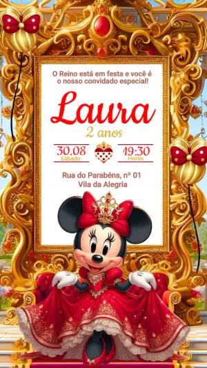 Convite de Aniversário Minnie Realeza Vermelha Editável