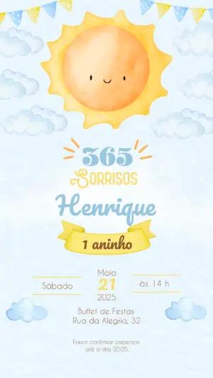 Convite Aniversário 1 Ano Solzinho 365 Sorrisos para Editar
