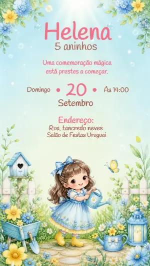 Convite de Aniversário Jardim Encantado Editável para Menina