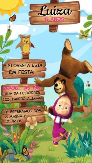 Convite Animado Masha e o Urso: Vídeo Editável para Aniversário