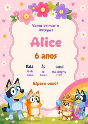 Convite Digital de Aniversário Bluey e Bingo para Editar