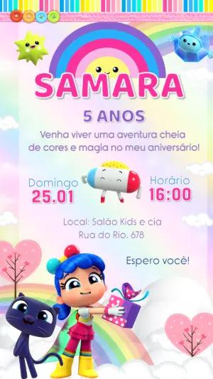 Convite de Aniversário Vera e o Reino do Arco-Íris Editável