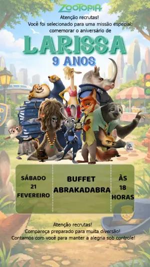 Convite de Aniversário Zootopia Infantil Editável Online