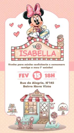 Convite Digital Aniversário Confeitaria da Minnie para Editar