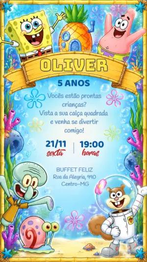 Convite de Aniversário Bob Esponja Infantil para Editar