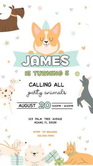 Cute Dog Party Birthday Invitation Template to Edit