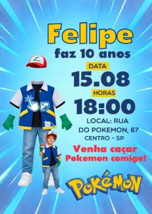 Convite Aniversário Pokémon: Transforme-se em Ash com IA
