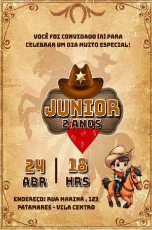 Convite de Aniversário Cowboy com Cavalo para Editar Online