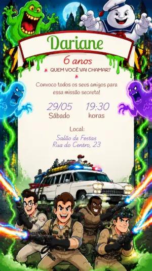Convite Digital Aniversário Caça-Fantasmas para Editar