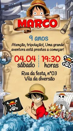Convite Digital One Piece: Aventura Pirata Editável