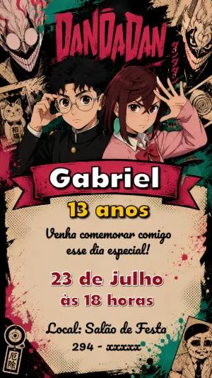 Convite de Aniversário Dandadan Estilo Anime para Editar Online