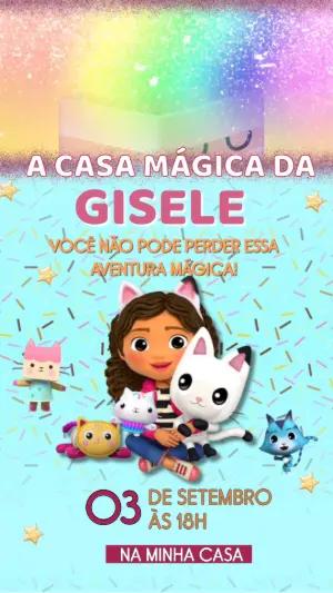 Convite Animado Aniversário A Casa Mágica da Gabby para Editar