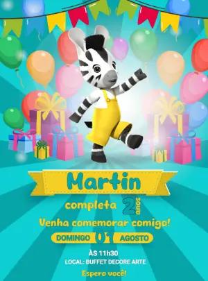 Convite Aniversário Zebrinha Zou para Editar Online