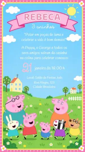 Convite de Aniversário Peppa Pig Editável Online Infantil