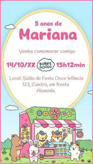 Convite de Aniversário Fofo com Animais para Editar Online