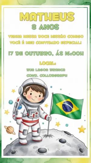 Convite de Aniversário Astronauta Menino para Editar Online