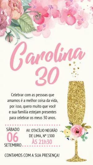 Convite de Aniversário Floral Aquarela para Editar Online