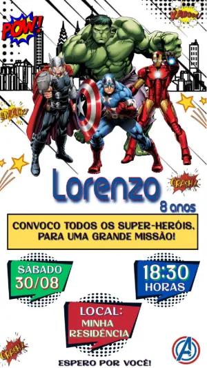 Convite Aniversário Vingadores com seus Heróis para Editar