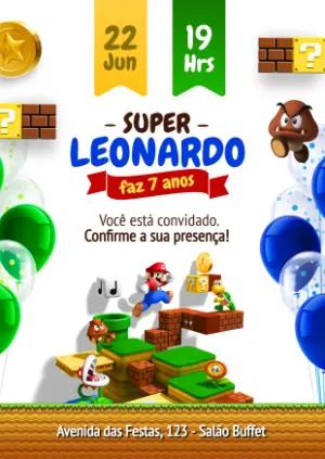 Convite de Aniversário Super Mario Bros Editável