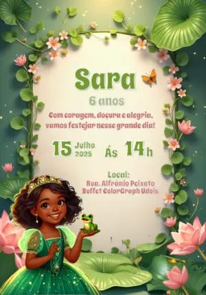 Convite Aniversário Princesa e o Sapo para Editar Online