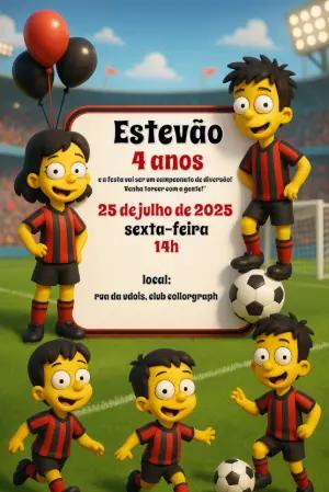 Convite de Aniversário Futebol com Personagens para Editar Online