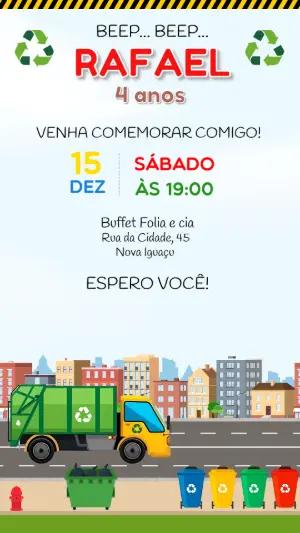 Convite de Aniversário Caminhão de Lixo para Editar