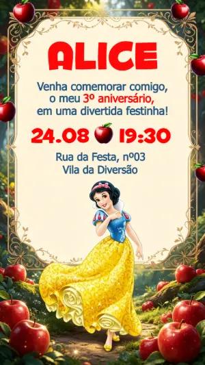 Convite de Aniversário Branca de Neve Editável para Menina