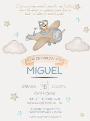 Convite Chá de Bebê Ursinho Aviador para Editar Online