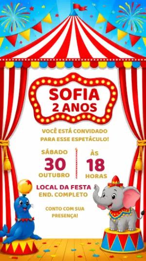 Convite de Aniversário Circo Colorido para Editar