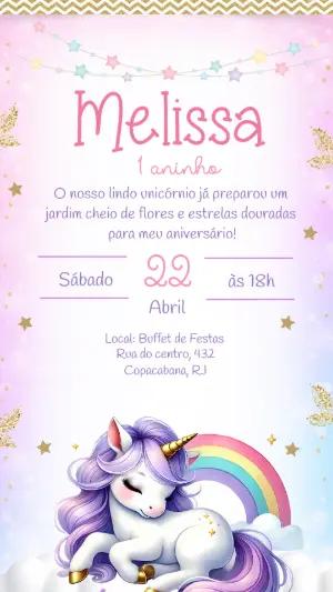 Convite de Aniversário Unicórnio Mágico para Editar Online