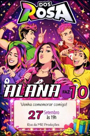 Convite Digital Aniversário Infantil Tema Dos Rosa Editável
