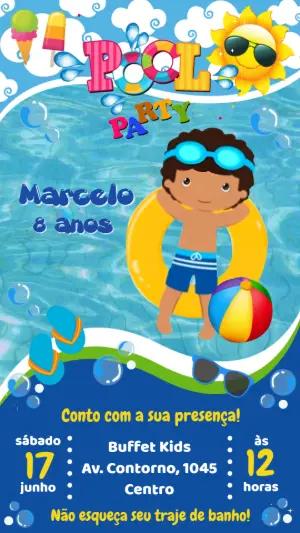 Convite Animado Aniversário Pool Party para Editar Online