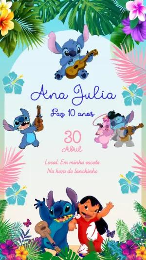 Convite de Aniversário Stitch Tropical para Editar Online