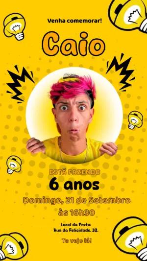 Convite de Aniversário YouTuber com Foto para Editar Online