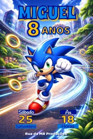Convite de Aniversário Sonic para Editar e Enviar Online