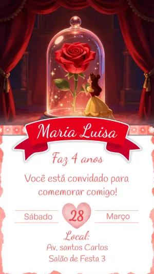 Convite de Aniversário A Bela e a Fera: Modelo Digital Editável