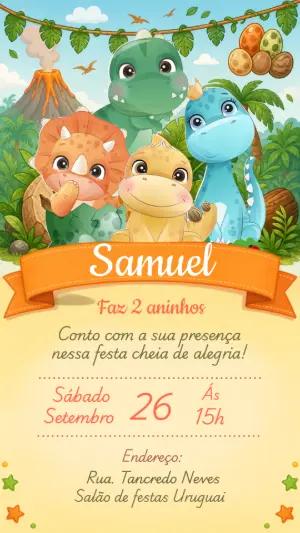 Convite de Aniversário Dinossauros Fofos para Editar