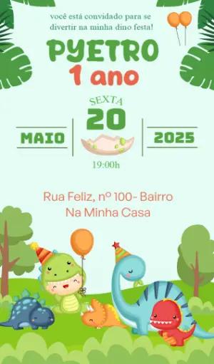 Convite Aniversário Dino Baby para Editar Online