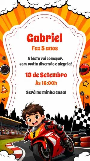 Convite Digital Aniversário Moto de Corrida Editável