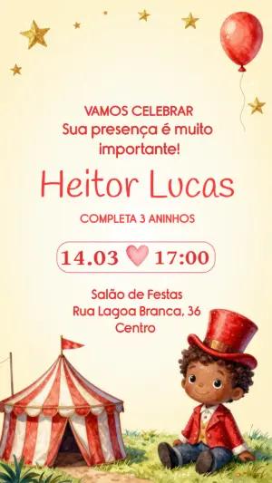 Convite de Aniversário Circo Vintage Ilustrado Modelo Editável